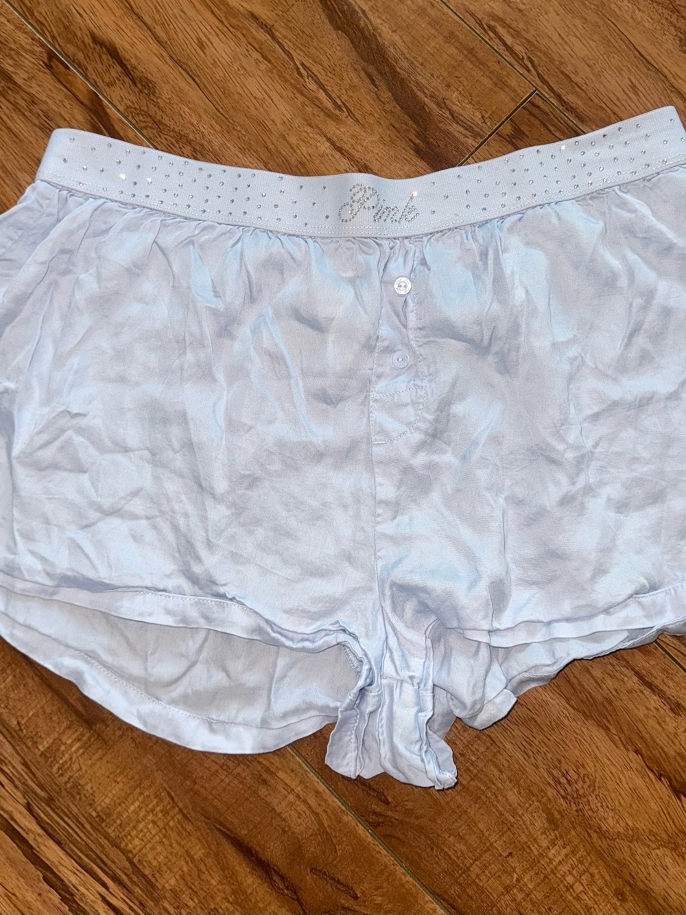 PINK Victoria's Secret Light Blue Lounge Shorts with Rhinestone Waistband